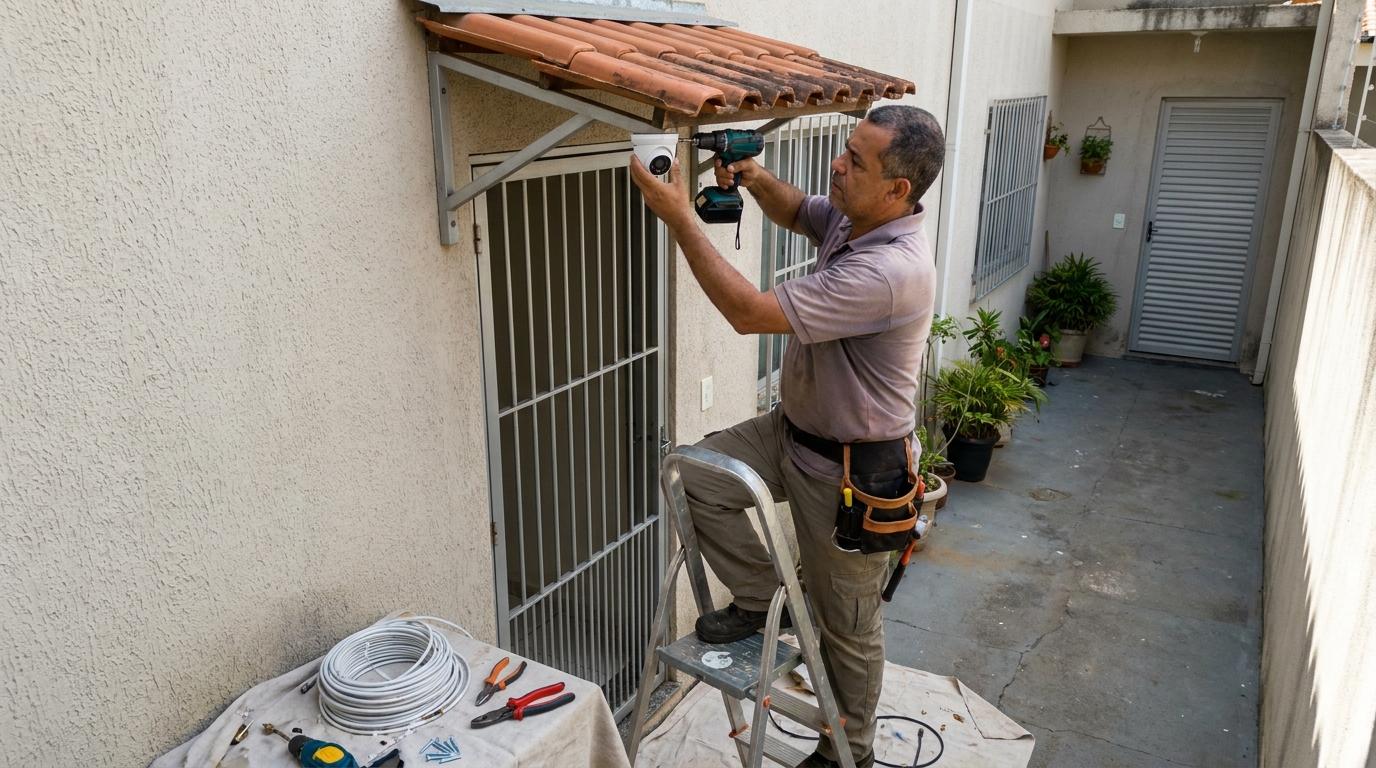 Eletricista instalando cameras de seguranca em Caxias do Sul‑RS