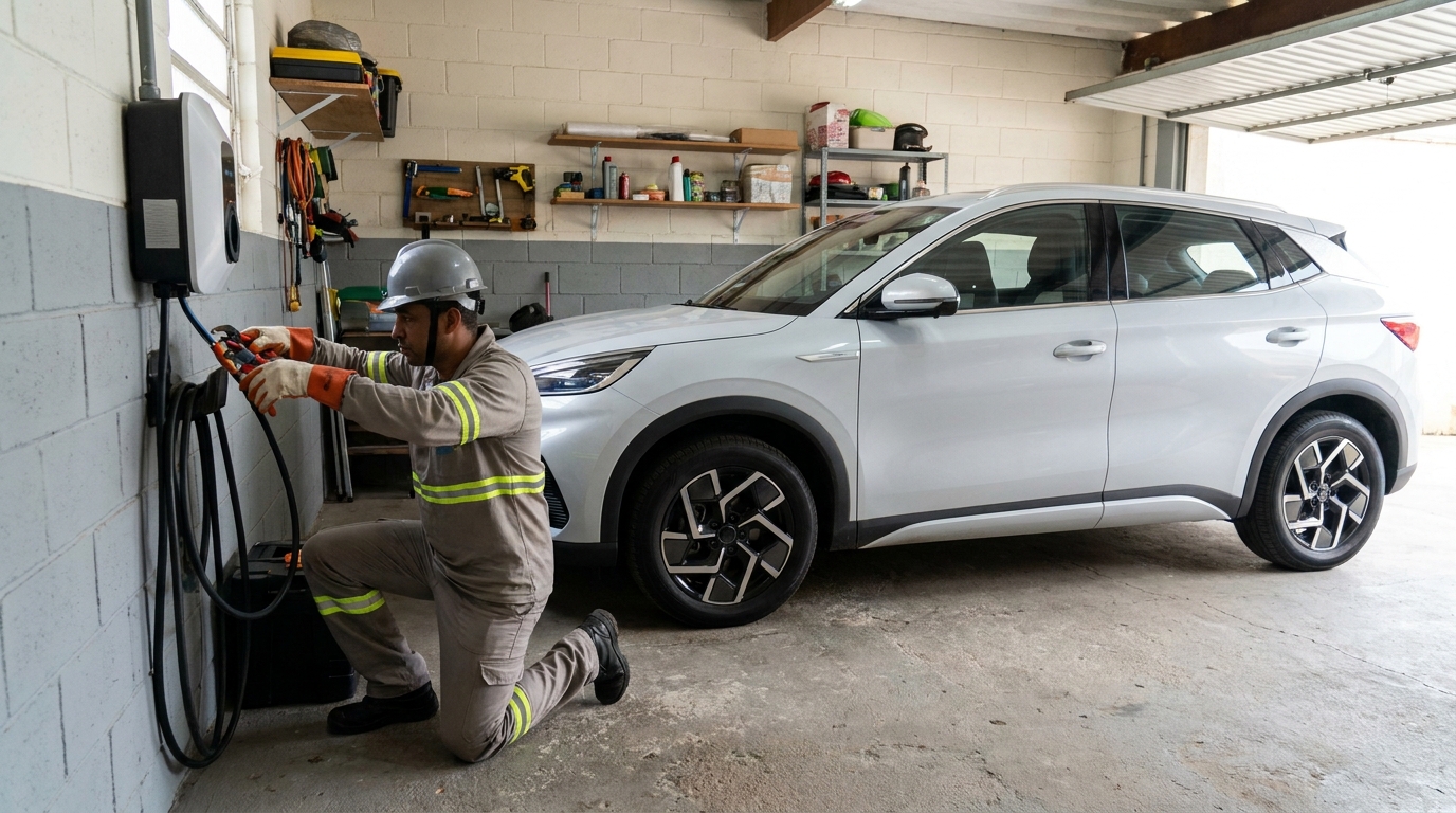 Eletricista instalando carregador de carro eletrico em Caxias do Sul‑RS