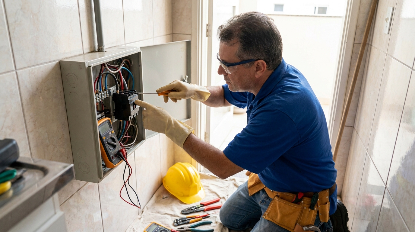 Eletricista instalando disjuntor em Caxias do Sul‑RS